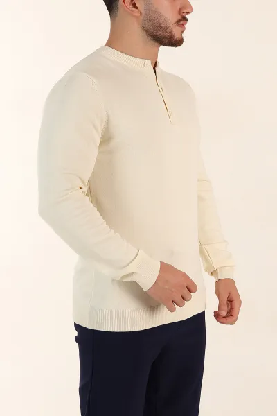 Krem Regular Fit Düğmeli Yaka Uzun Kollu Triko 393306