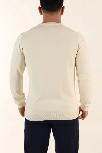 Krem Regular Fit Düğmeli Yaka Uzun Kollu Triko 393306