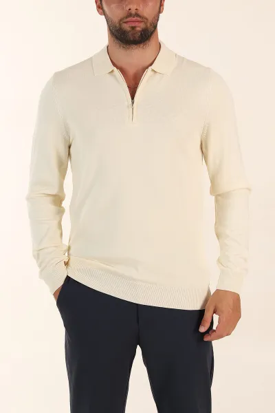 krem-regular-fit-fermuarli-polo-yaka-uzun-kollu-triko-393301