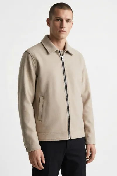 Krem Regular Fit İçi Astarlı Kaşe Ceket 418941