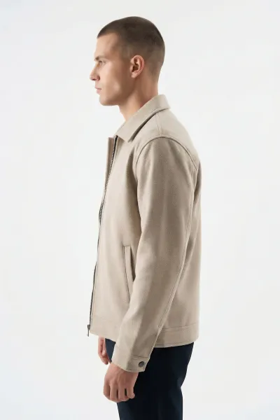 Krem Regular Fit İçi Astarlı Kaşe Ceket 418941