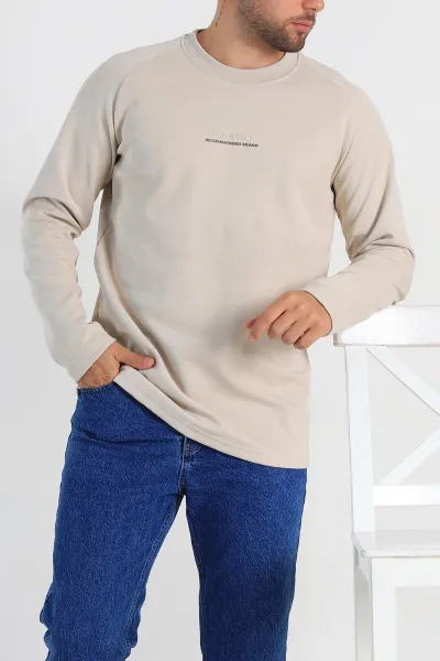 Krem Regular Fit Kabartma Baskılı Erkek Sweatshirt 305849