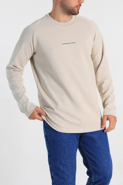 Krem Regular Fit Kabartma Baskılı Erkek Sweatshirt 305849