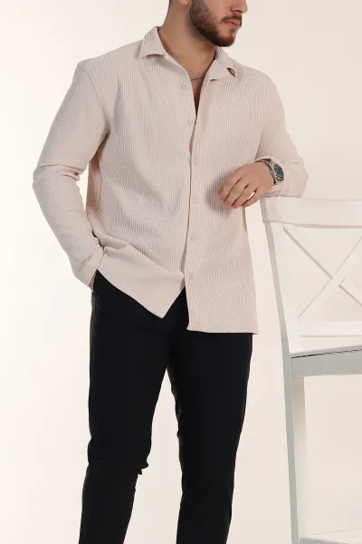 krem-regular-fit-kalin-fitilli-doku-erkek-gomlek-352014