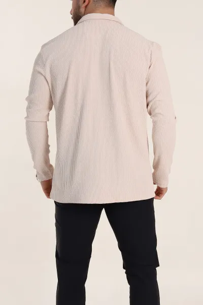 Krem Regular Fit Kalın Fitilli Doku Erkek Gömlek 352014