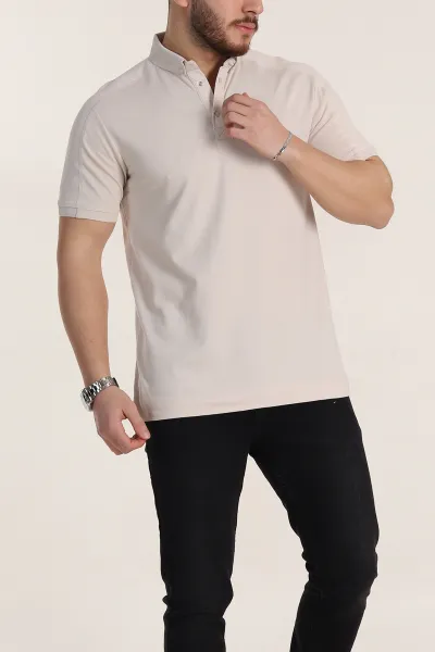 Krem Regular Fit Parçalı Polo Yaka Erkek Tişört 346726