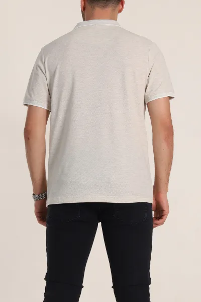 Krem Regular Fit Petek Dokulu Polo Yaka Erkek Tişört 349895
