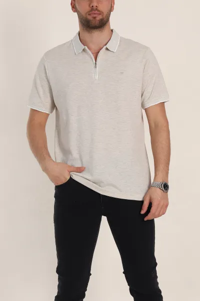 Krem Regular Fit Petek Dokulu Polo Yaka Erkek Tişört 349895