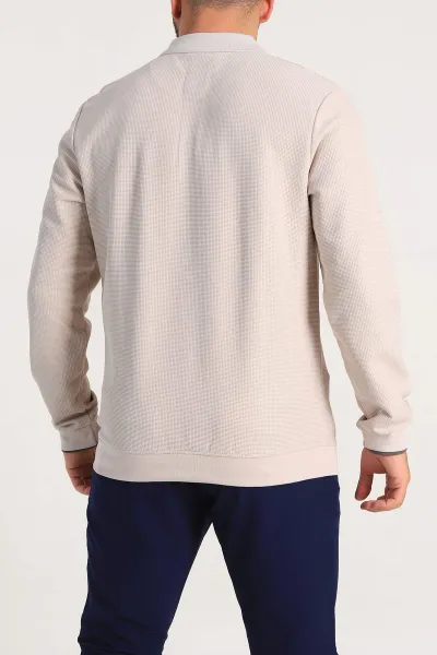 Krem Regular Fit Pike Dokulu Polo Yaka Sweatshirt 305444