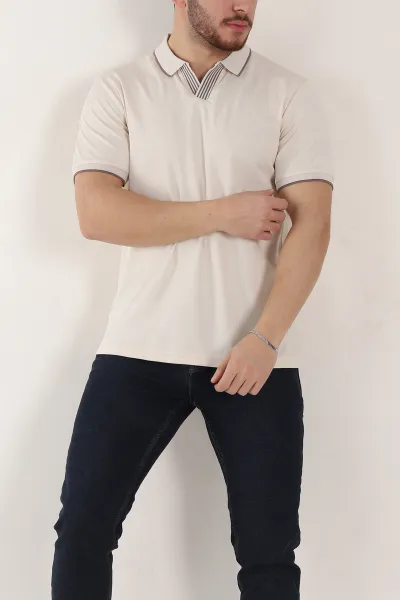 Krem Regular Fit Polo Yaka Erkek Tişört 338471