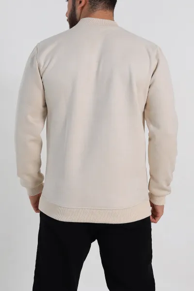 Krem Regular Fit Süet Kabartma Yazı Detaylı Erkek Sweatshirt 305898