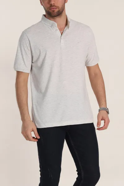 Krem Regular Fit Süprem Kumaş Kol Detaylı Polo Yaka Erkek Tişört 349936
