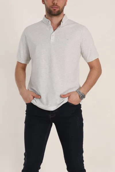 Krem Regular Fit Süprem Kumaş Kol Detaylı Polo Yaka Erkek Tişört 349936