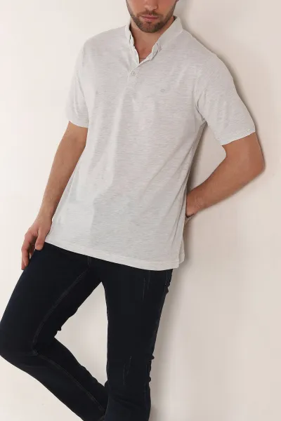 Krem Regular Fit Süprem Kumaş Kol Detaylı Polo Yaka Erkek Tişört 349936