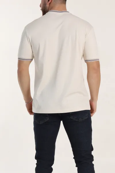 Krem Regular Fit Triko Yaka Basic Erkek Tişört 342361