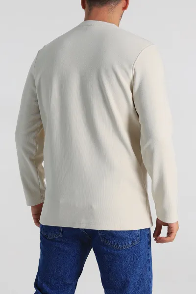 Krem Regular Fit Yazı Detay Erkek Sweatshirt 305881