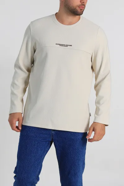 Krem Regular Fit Yazı Detay Erkek Sweatshirt 305881