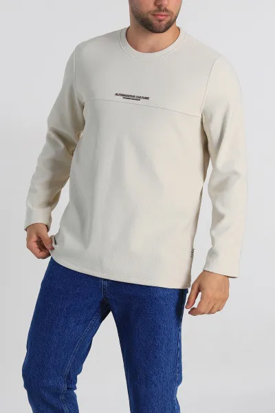 Krem Regular Fit Yazı Detay Erkek Sweatshirt 305881