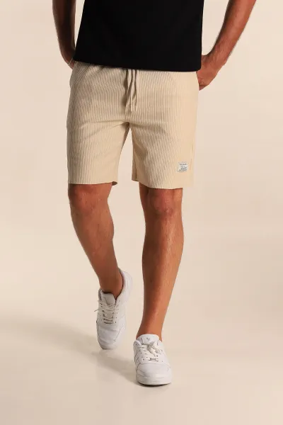 Krem Relaxed Fit Belden Bağlamalı Fitilli Erkek Şort 281641