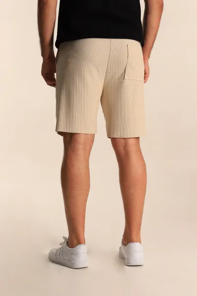 Krem Relaxed Fit Belden Bağlamalı Fitilli Erkek Şort 281641