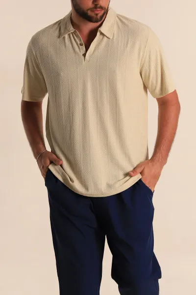 krem-relaxed-fit-desenli-polo-yaka-erkek-tisort-279206