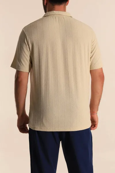 Krem Relaxed Fit Desenli Polo Yaka Erkek Tişört 279206