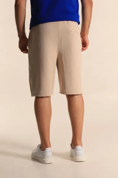 Krem Relaxed Fit Dokulu Belden Bağlamalı Erkek Şort 278906