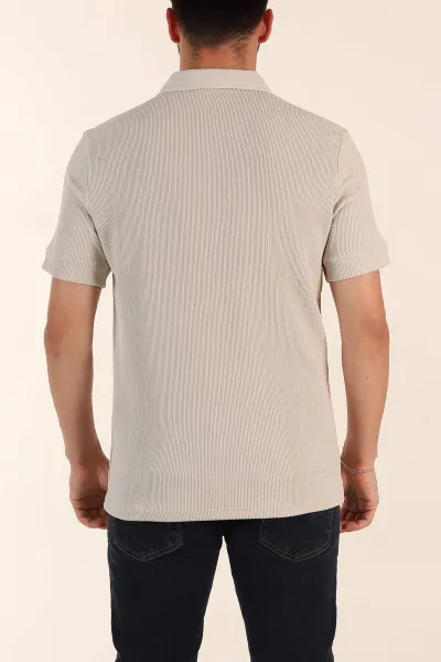 Krem Relaxed Fit Dokulu Patlı Polo Yaka Erkek Tişört 370266