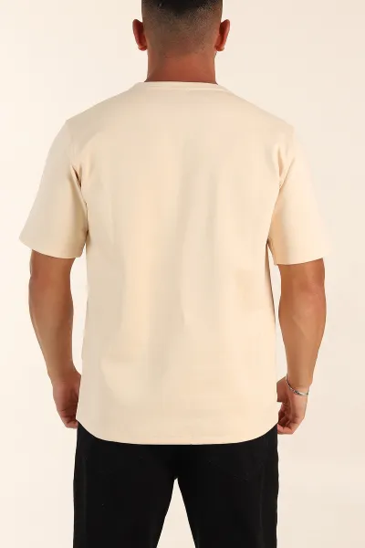 Krem Relaxed Fit Double Face Basic Erkek Tişört 348938