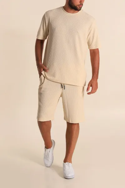 krem-relaxed-fit-fitilli-dokulu-erkek-sortlu-takim-284080