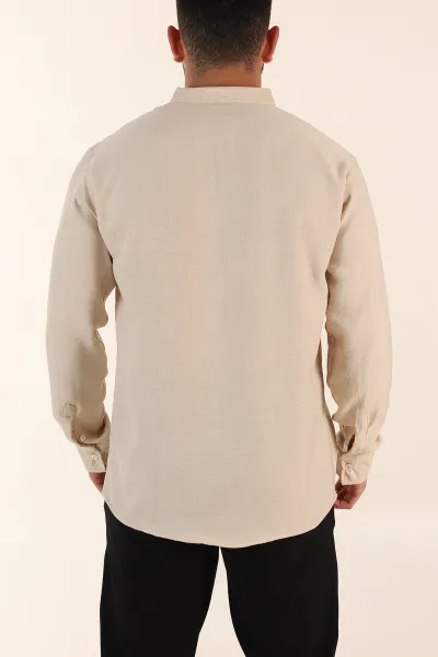 Krem Relaxed Fit Hakim Yaka Yarım Düğmeli Erkek Gömlek 369849