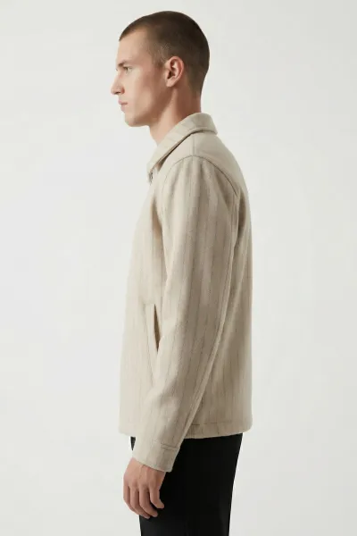Krem Relaxed Fit İçi Astarlı Erkek Kaşe Ceket 418928