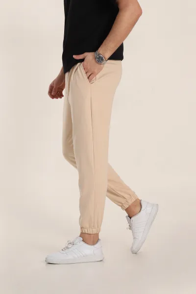 Krem Relaxed Fit İki İp Paça Lastikli Eşofman Altı 347595