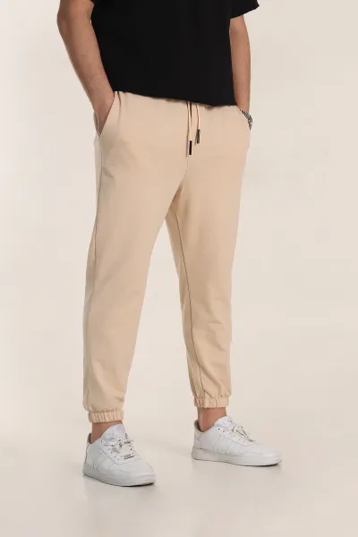 Krem Relaxed Fit İki İp Paça Lastikli Eşofman Altı 347595