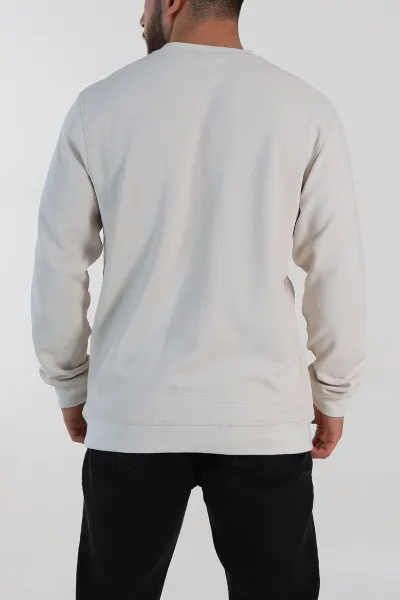 Krem Relaxed Fit İki İp Şardonlu Yazı Detay Likralı Erkek Sweatshirt 311198