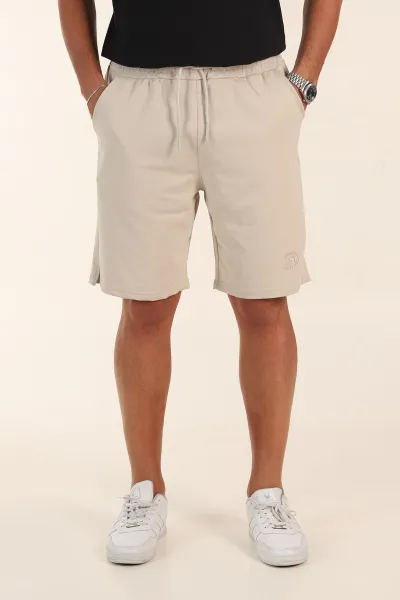 Krem Relaxed Fit İki İp Şardonsuz Kabartma Baskılı Erkek Şort 382183