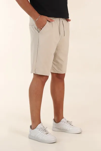 Krem Relaxed Fit İki İp Şardonsuz Kabartma Baskılı Erkek Şort 382183