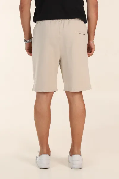 Krem Relaxed Fit İki İp Şardonsuz Kabartma Baskılı Erkek Şort 382183