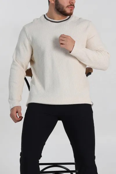 krem-relaxed-fit-jakarli-pike-dokulu-erkek-ince-sweatshirt-322366