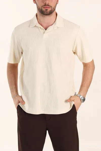 krem-relaxed-fit-kabartma-desenli-dugmeli-polo-yaka-erkek-tisort-358189
