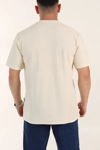 Krem Relaxed Fit Kabartma Desenli Erkek Tişört 358220