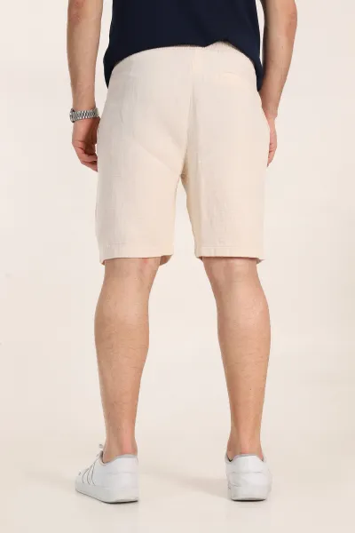 Krem Relaxed Fit Kalın Müslin Keten Erkek Şort 354064