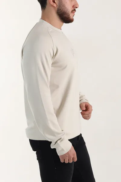 Krem Relaxed Fit Oysho Kumaş Nakış Detaylı Erkek Sweatshirt 399468