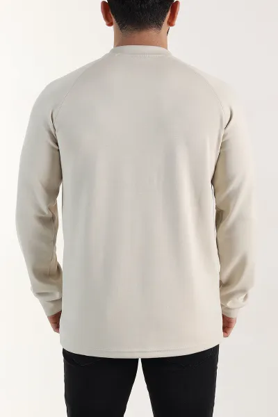 Krem Relaxed Fit Oysho Kumaş Nakış Detaylı Erkek Sweatshirt 399468