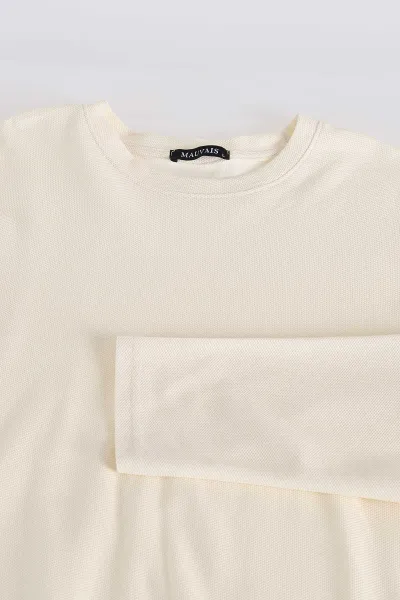 Krem Relaxed Fit Pike Dokulu Basic Erkek Sweatshirt 398895