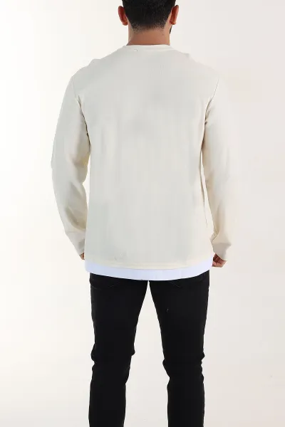 Krem Relaxed Fit Pike Dokulu Basic Erkek Sweatshirt 398895