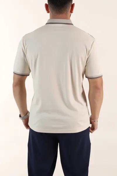 Krem Relaxed Fit Şerit Detaylı Polo Yaka Erkek Tişört 359111