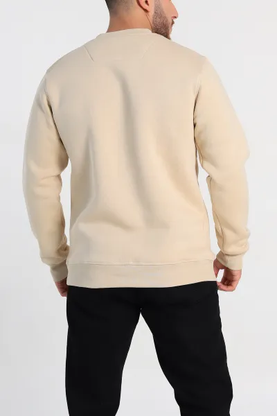 Krem Relaxed Fit Üç İp Şardonlu Baskılı Erkek Sweatshirt 309653