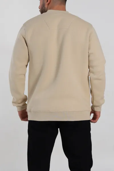 Krem Relaxed Fit Üç İp Şardonlu Kabartma Detaylı Erkek Sweatshirt 309900
