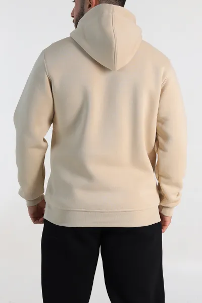 Krem Relaxed Fit Üç İp Şardonlu Kabartma Detaylı Erkek Sweatshirt 311123